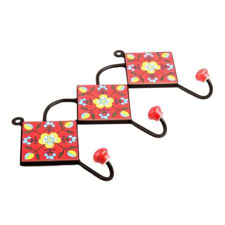 Red Yellow Floral Tiles Hook